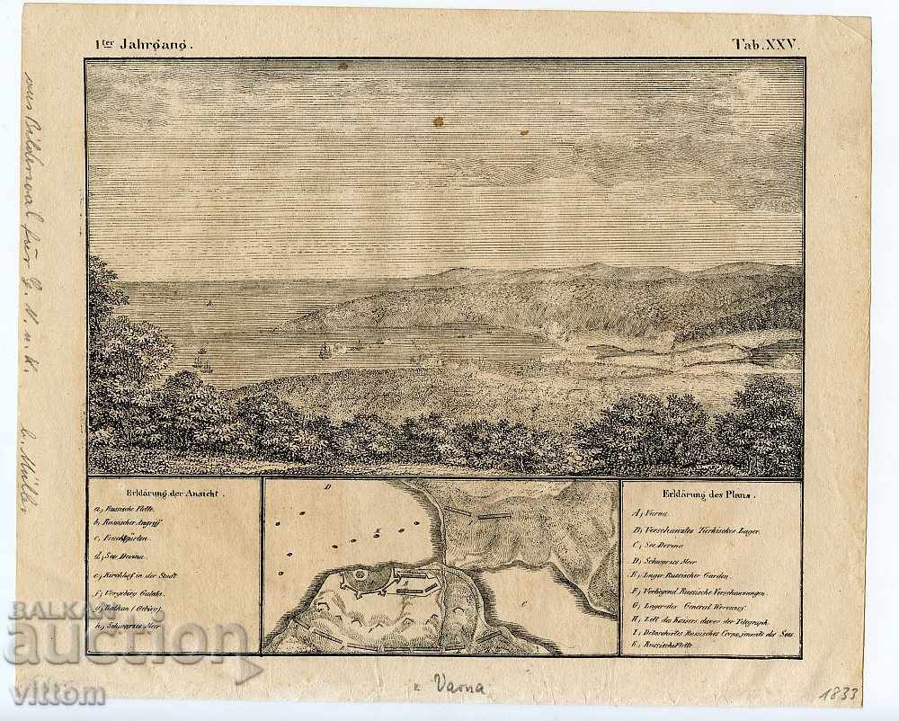 Varna engraving 19th century view scheme map plan