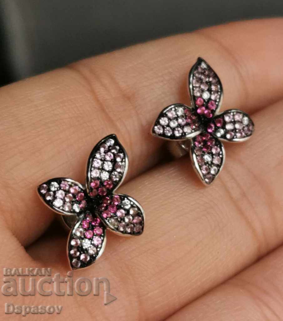 Silver Earrings Earrings 925 Flower with Zircons