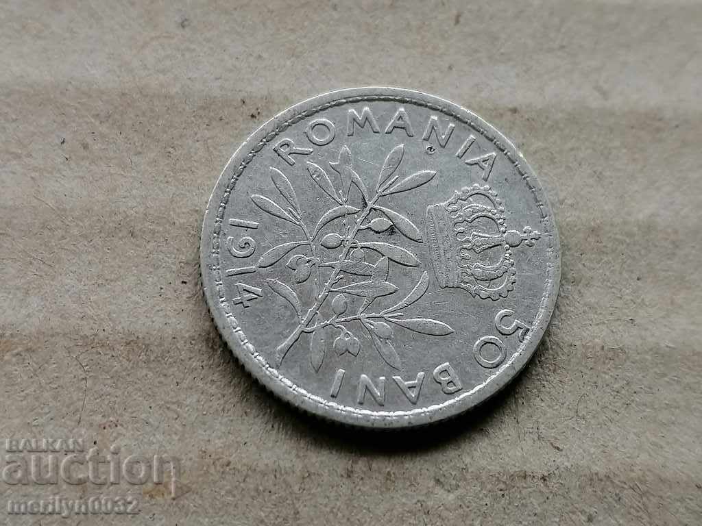 Silver 50 Bani 1914 Silver Coin Romania - 5 Silver 50 Bani 1914 Silver Coin Romania - 5