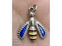 Antique Silver 900 Bee pendant with enamel