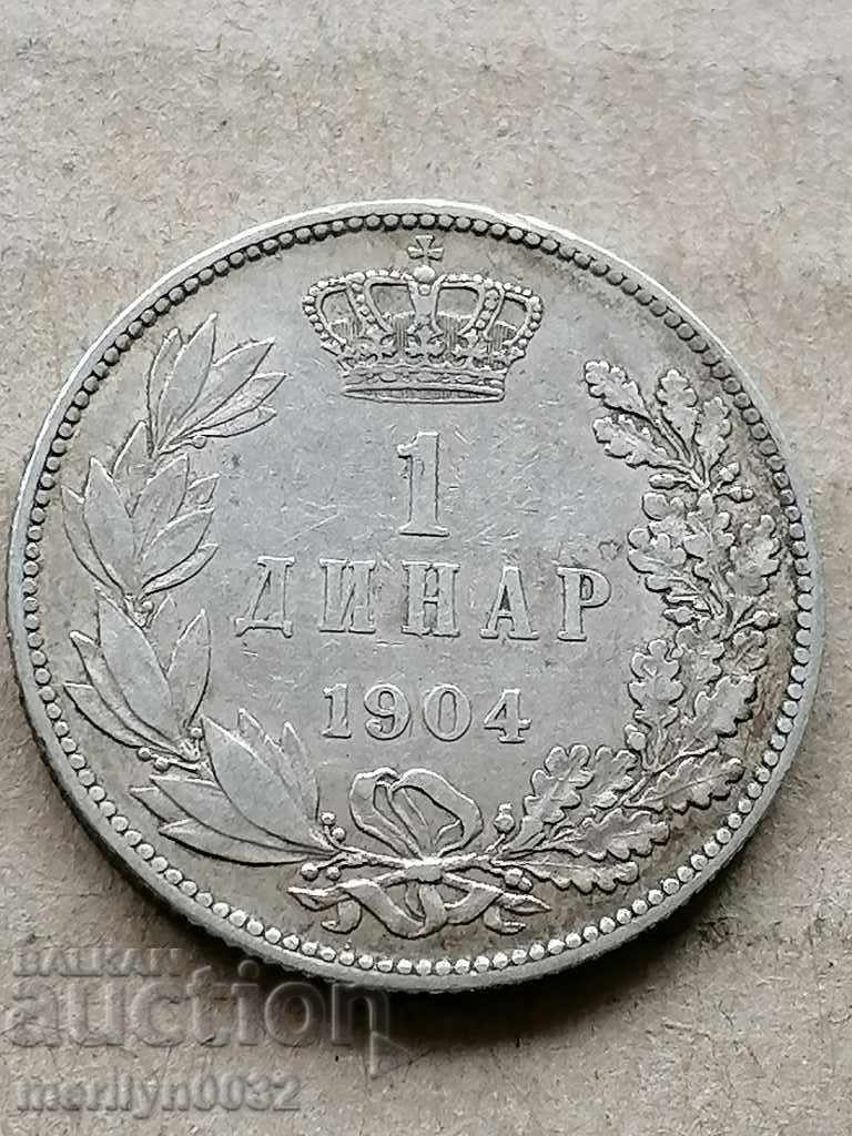 Monedă de 1 dinar 1904 Regatul Serbiei argint