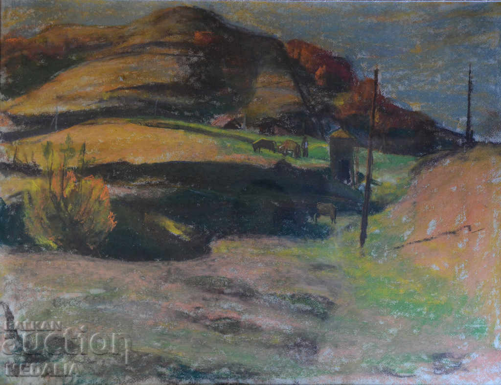 Nenko Balkanski-peisaj-pastel-încadrat cu preț 1800.00 BGN | € 920.33 Nenko Balkanski-peisaj-pastel-încadrat cu preț 1800.00 BGN | € 920.33