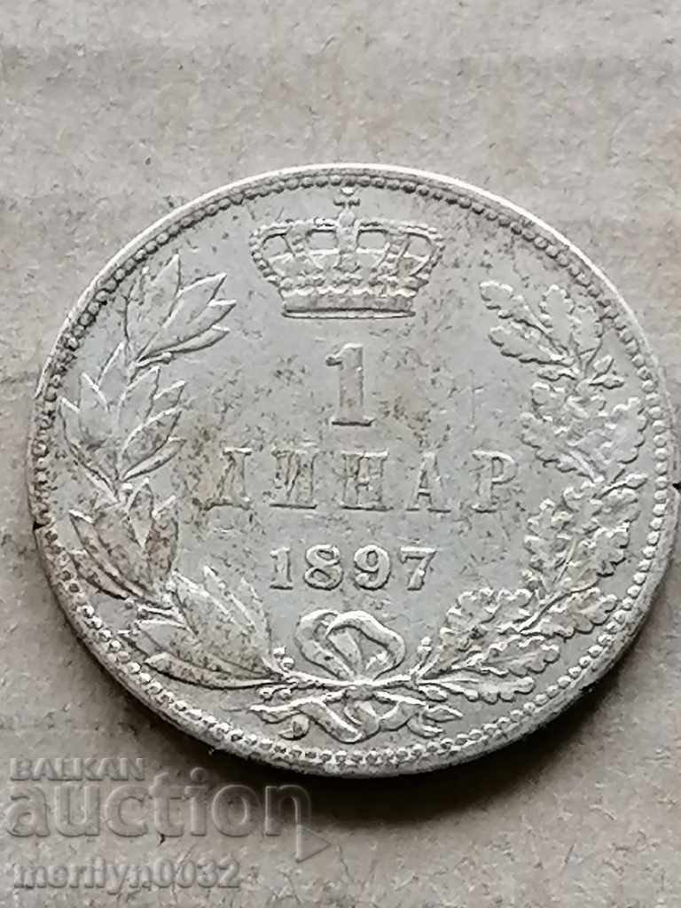 Coin 1 dinar 1897 Kingdom of Serbia silver