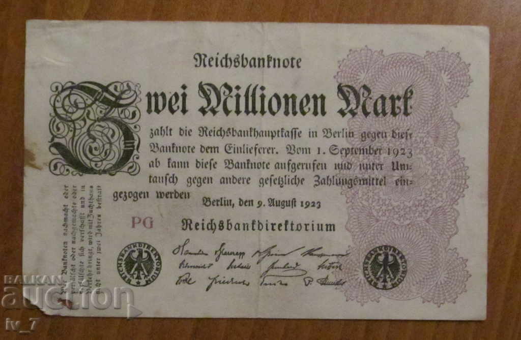 2 MILIOANE DE MARCHI 9.08.1923, GERMANIA