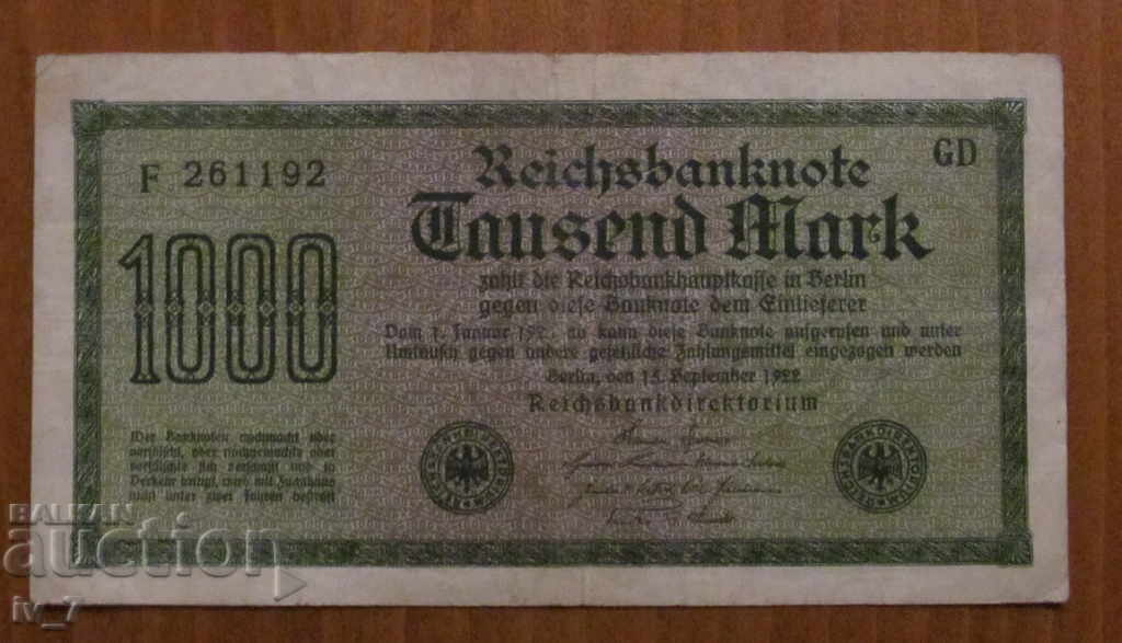 1000 MARKS 1922, GERMANY 1000 MARKS 1922, GERMANY