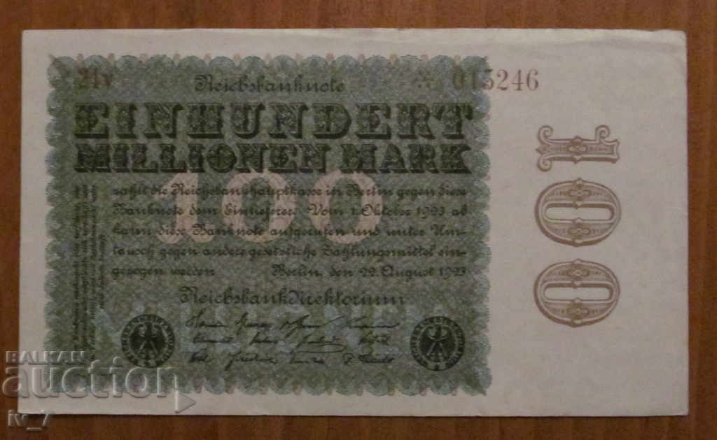 100 МИЛИОНА МАРКИ 1923 година, ГЕРМАНИЯ - aUNC