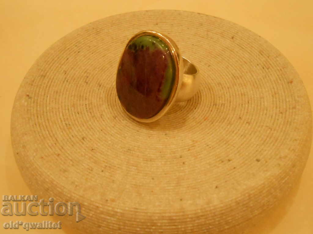 Silver RING with natural stone ZOISIT, 30 g. Silver 925