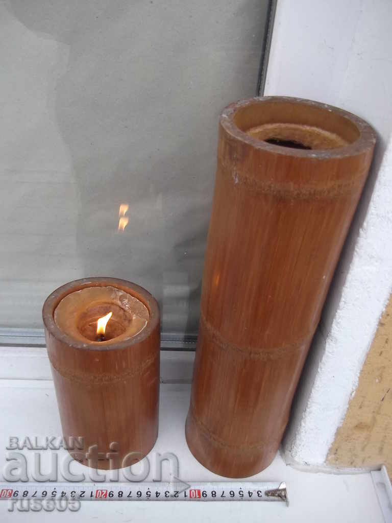 Комплект от свещник и ваза за сухи цветя от бамбук