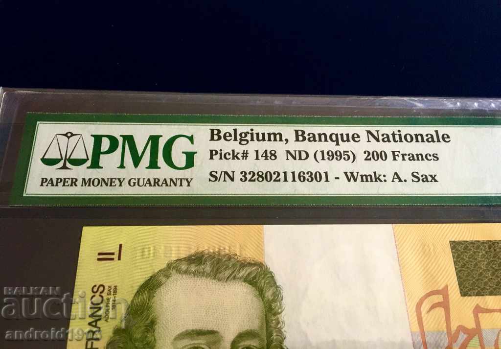 BELGIUM - 200 FRANCS 1995, P148, UNC, PMG CERTIFIED - 6 BELGIUM - 200 FRANCS 1995, P148, UNC, PMG CERTIFIED - 6