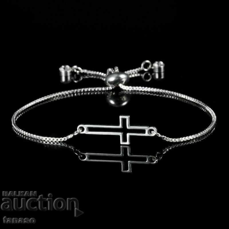 Women's bracelet, stainless steel cross, silver color
