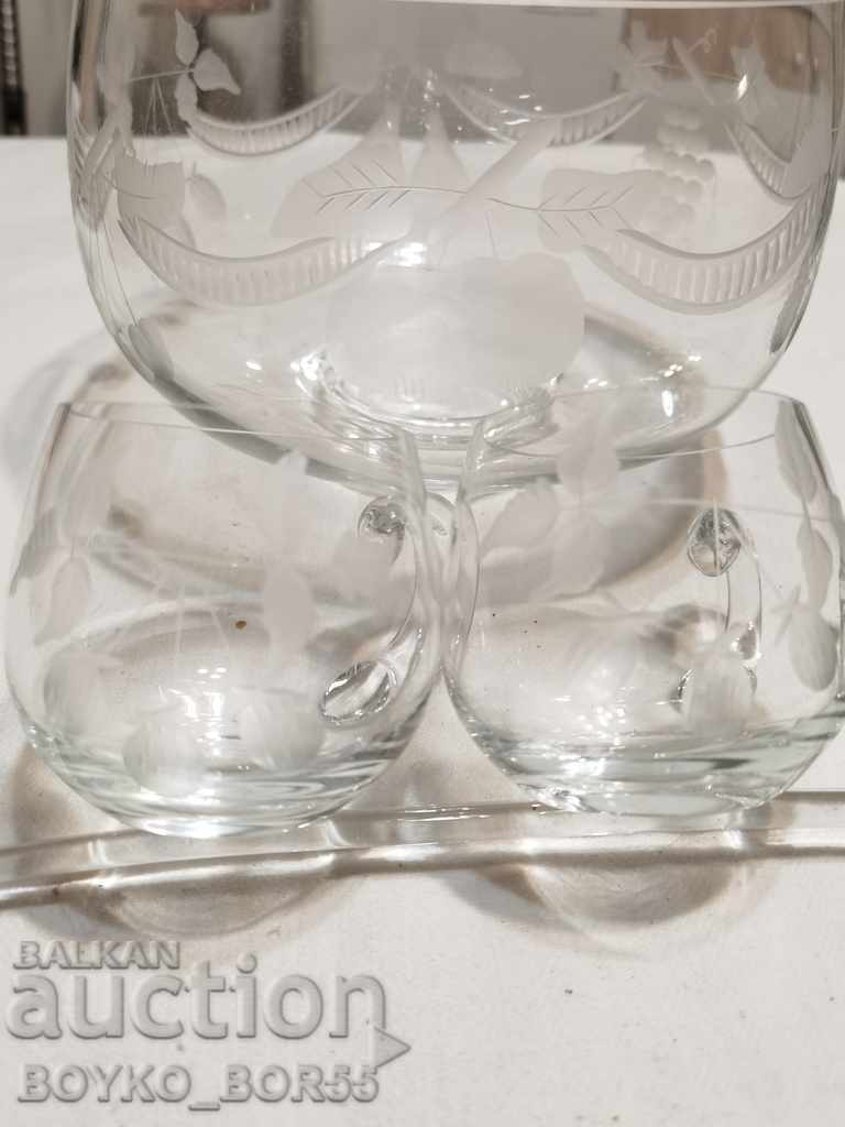 Glass Bowl with Two Cups