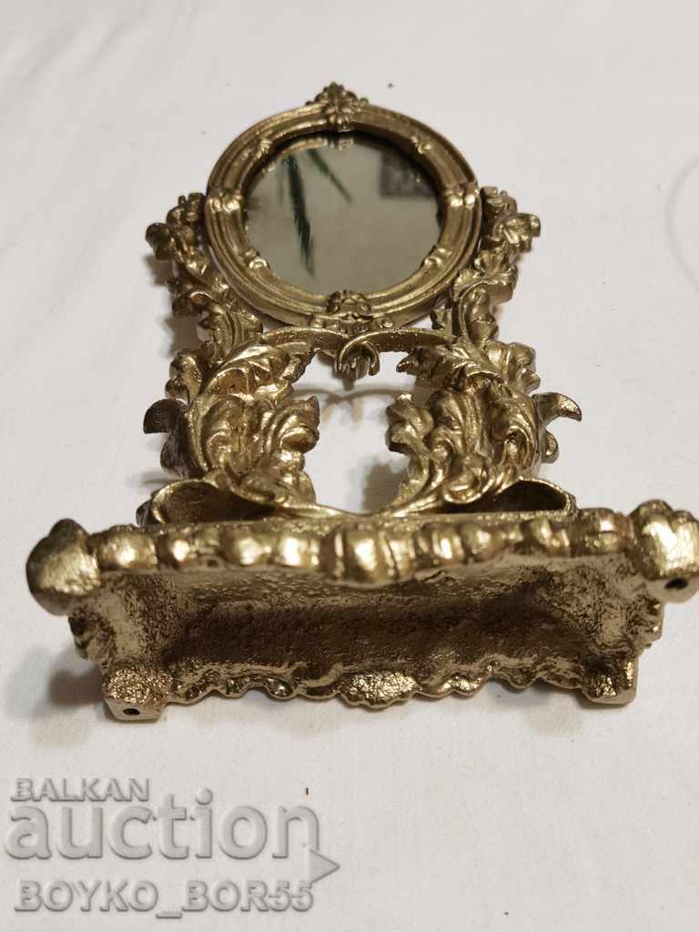 Auction Antique Metal Mirror 32 cm high Auction Antique Metal Mirror 32 cm high