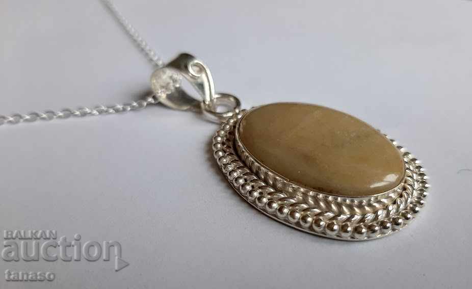 Art Necklace made of natural jasper, medallion, pendant