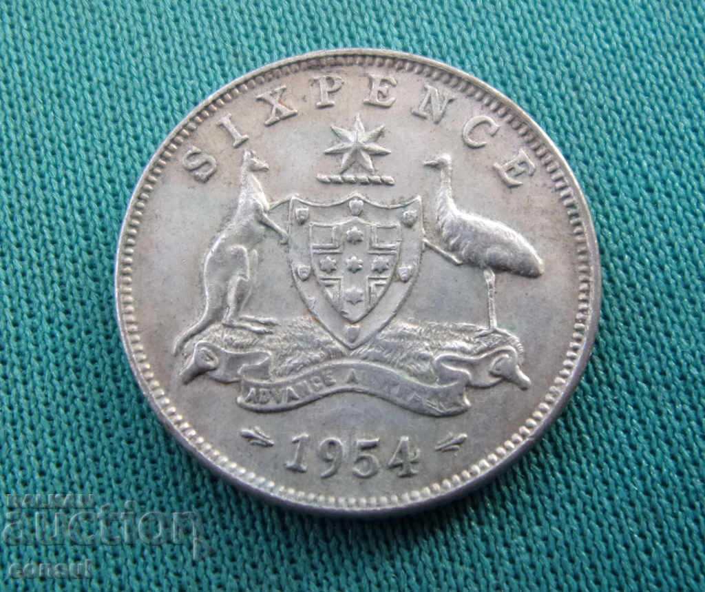 Australia 6 Pence 1954 Rare