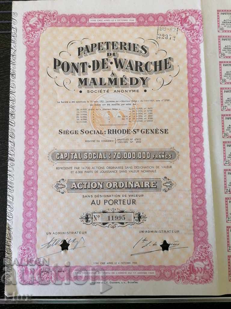 Auction Action from Belgium Papeteries du Pont-de-Warche | 1944 Auction Action from Belgium Papeteries du Pont-de-Warche | 1944