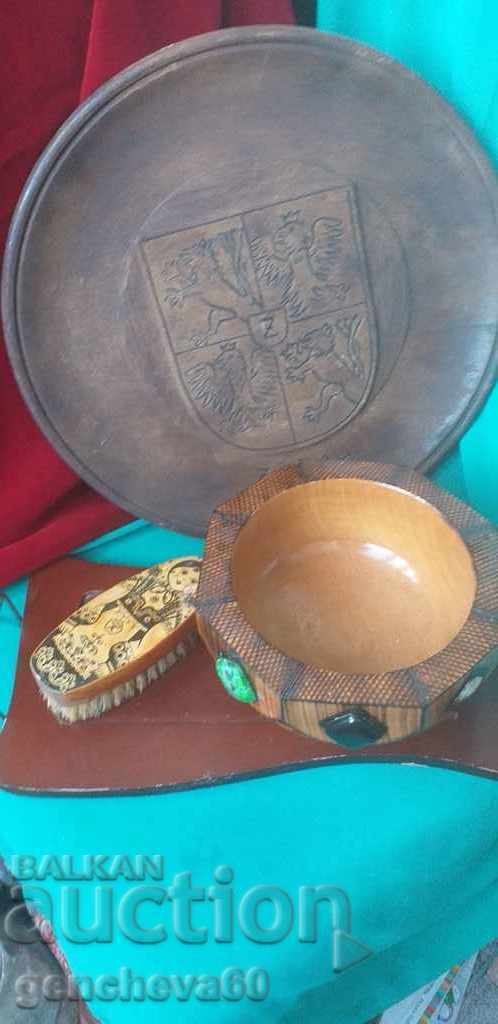 RETRO wooden large plate, tray, bowl and brush - 6
