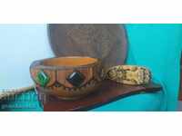 FARFURIE, TAVĂ, BOL și PERIE mari din lemn RETRO