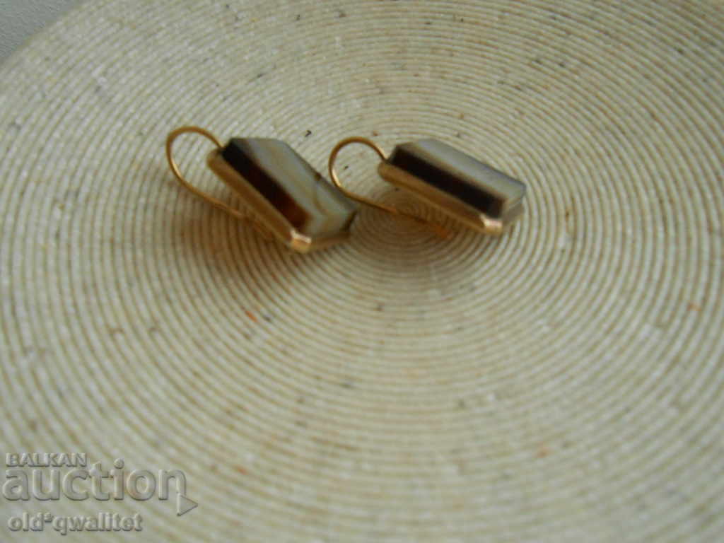 Silver Russian EARRINGS with AHAT, Silver 875, gilding, stamps - 5 Silver Russian EARRINGS with AHAT, Silver 875, gilding, stamps - 5