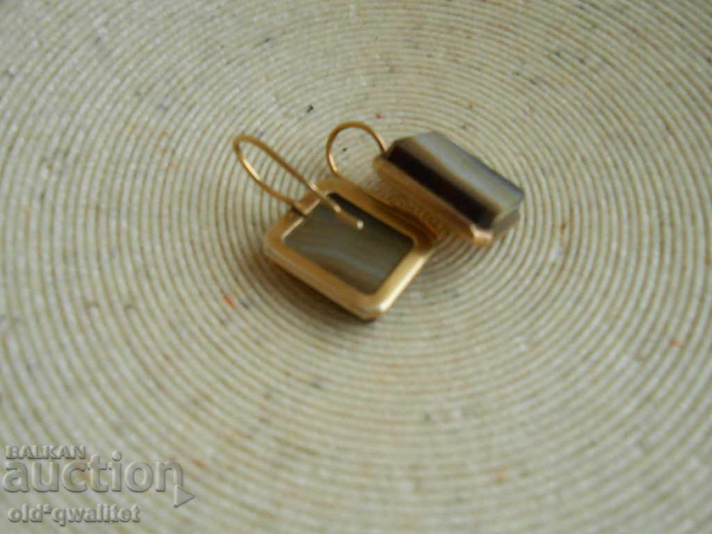 Silver Russian EARRINGS with AHAT, Silver 875, gilding, stamps - 6 Silver Russian EARRINGS with AHAT, Silver 875, gilding, stamps - 6