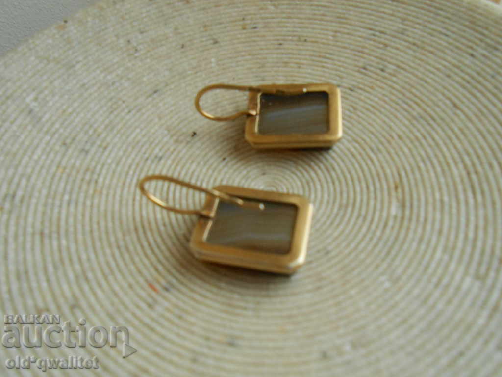 Silver Russian EARRINGS with AHAT, Silver 875, gilding, stamps - 7 Silver Russian EARRINGS with AHAT, Silver 875, gilding, stamps - 7