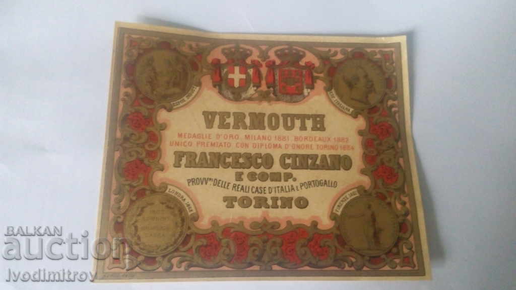 Etichetă Vermouth Francesko Cinzano Torino