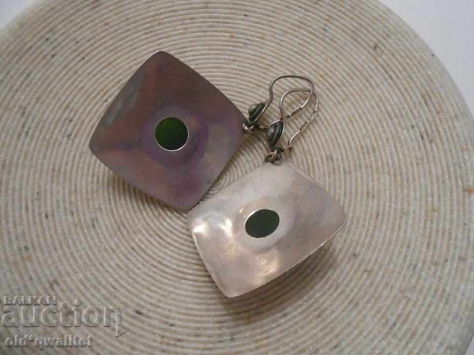 Auction  long Silver Russian EARRINGS with Jade, Silver 916, stamps