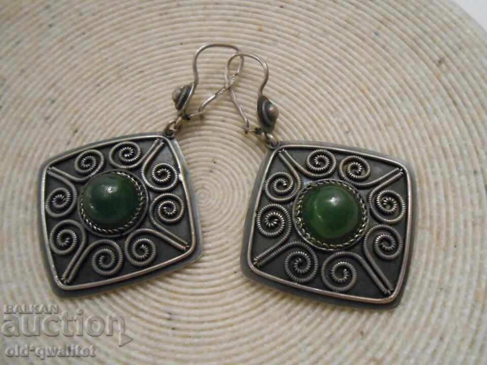 Delivery of long Silver Russian EARRINGS with Jade, Silver 916, stamps