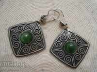 long Silver Russian EARRINGS with Jade, Silver 916, stamps