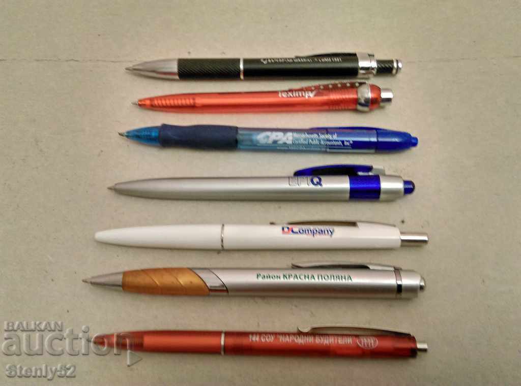 7 promotional pens.