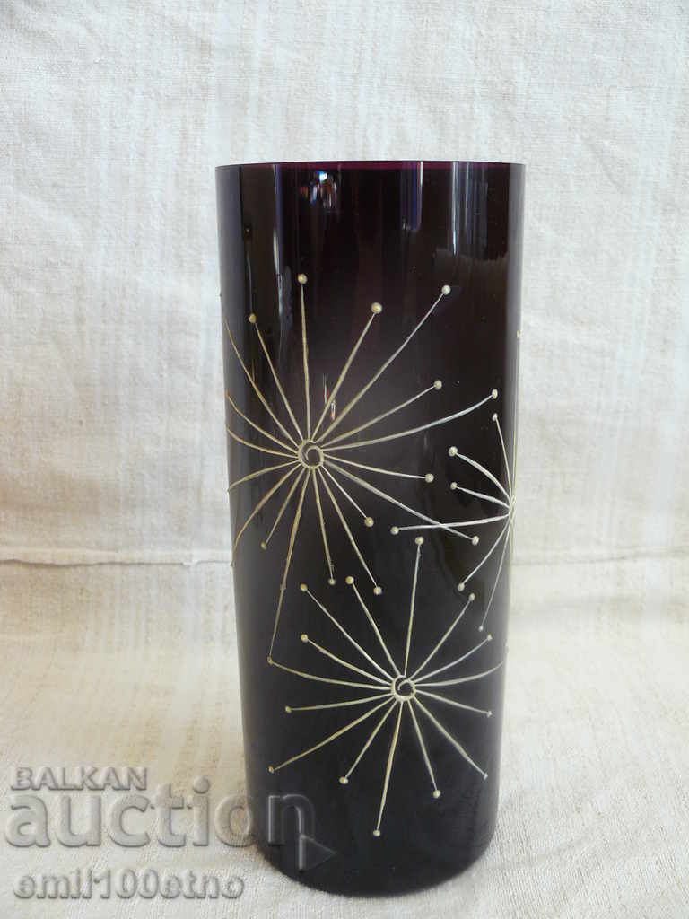 Purple glass vase with embossed decoration