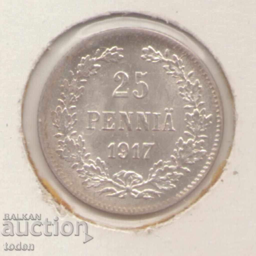 Finland-25 Penniä-1917-KM#19-Nikolai II,without crown-Silver