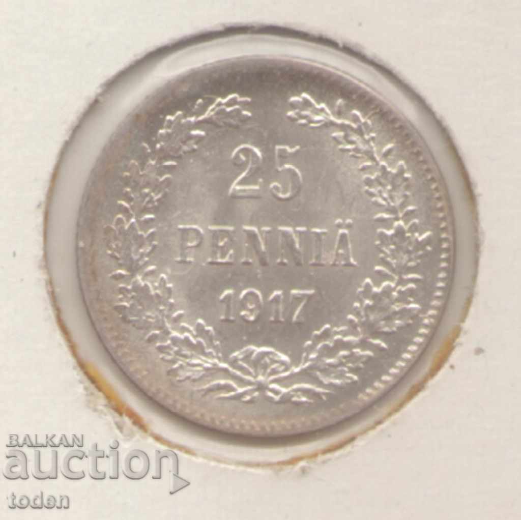Finland-25 Penniä-1917-KM#19-Nikolai II,χωρίς στέμμα-Ασημί Finland-25 Penniä-1917-KM#19-Nikolai II,χωρίς στέμμα-Ασημί