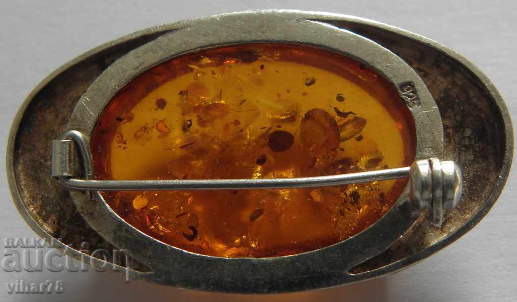 Auction Silver Amber Brooch Auction Silver Amber Brooch