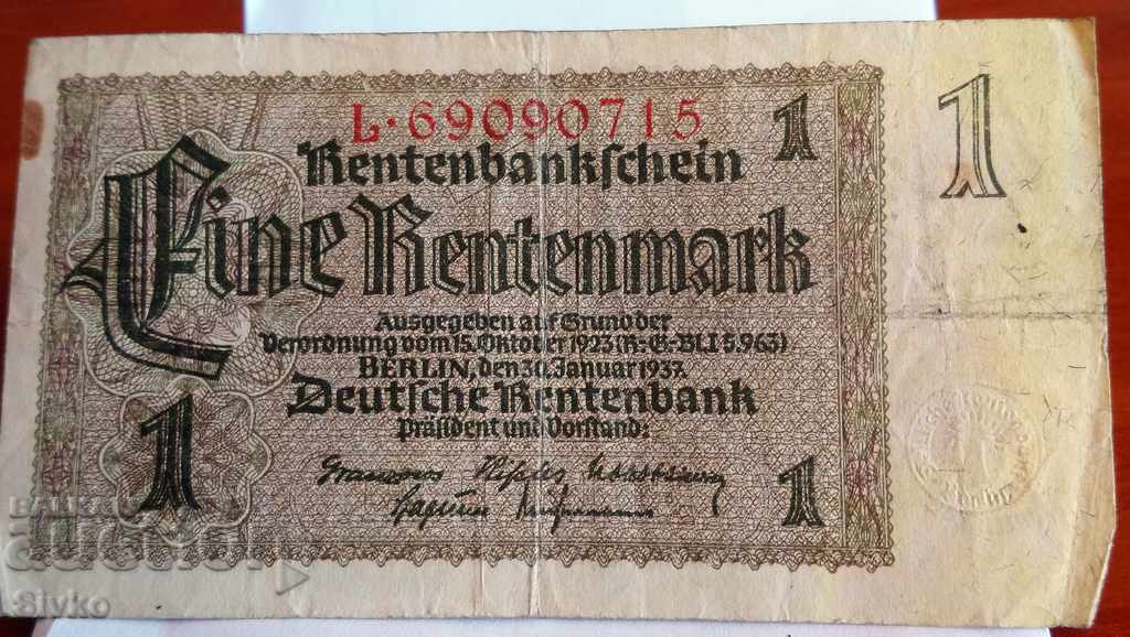 Banknote Germany 1 annuity stamp 1923 with price 4.99 BGN | € 2.55
