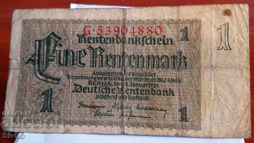 Banknote Germany 1 annuity stamp 1923 with price 4.99 BGN | € 2.55 Banknote Germany 1 annuity stamp 1923 with price 4.99 BGN | € 2.55