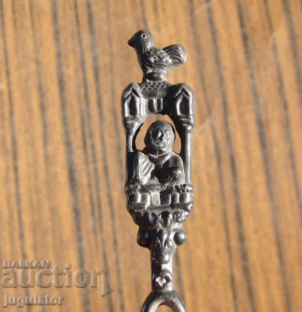 Bulgarian Revival ritual tin spoon with a saint with price 45.00 BGN | € 23.01 Bulgarian Revival ritual tin spoon with a saint with price 45.00 BGN | € 23.01