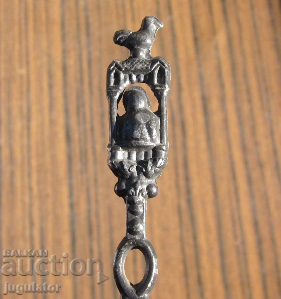 Auction Bulgarian Revival ritual tin spoon with a saint Auction Bulgarian Revival ritual tin spoon with a saint