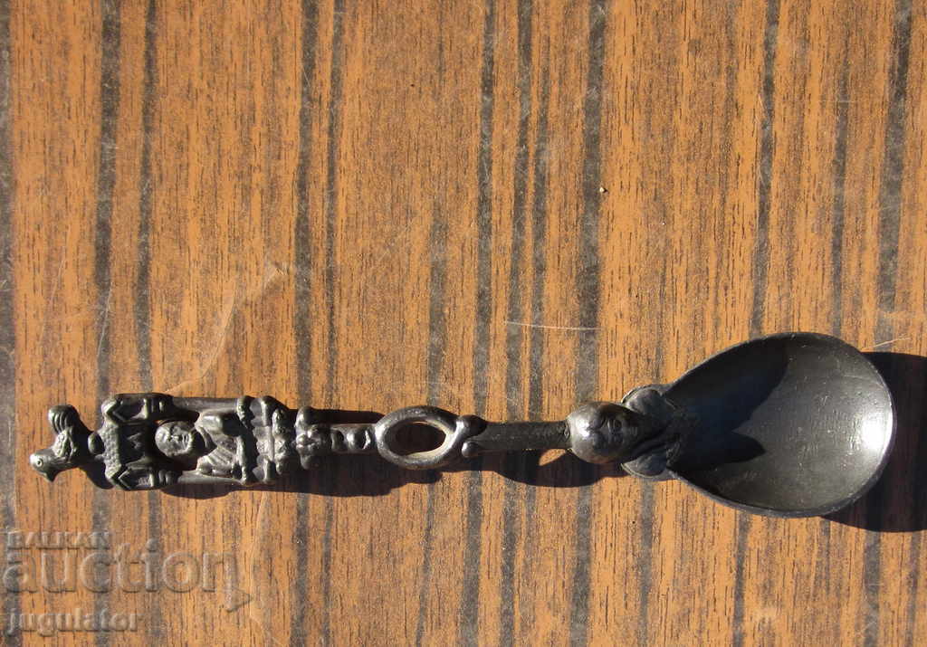 Bulgarian Revival ritual tin spoon with a saint - 5 Bulgarian Revival ritual tin spoon with a saint - 5