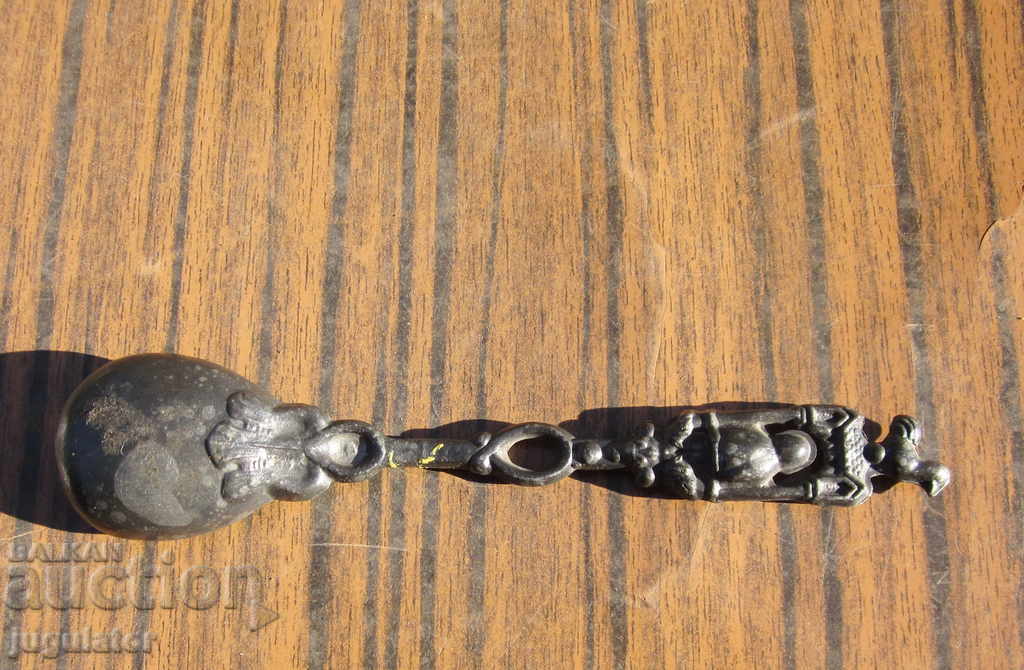 Bulgarian Revival ritual tin spoon with a saint - 6 Bulgarian Revival ritual tin spoon with a saint - 6