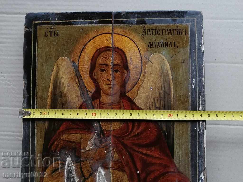 Painted icon Archangel Michael 19th century cross painting - 6 Painted icon Archangel Michael 19th century cross painting - 6
