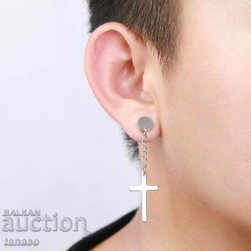 Auction Punk stainless steel earring, single, with a cross Auction Punk stainless steel earring, single, with a cross