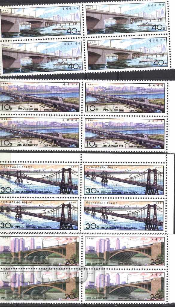 Чисти марки в карета Архитектура Мостове 1990 Северна Корея