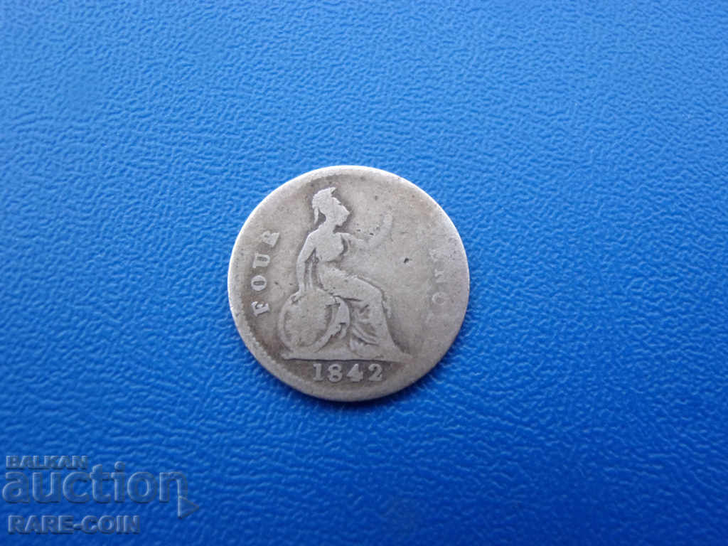 IX (82) Αγγλία 4 Penny 1842 Silver Rare