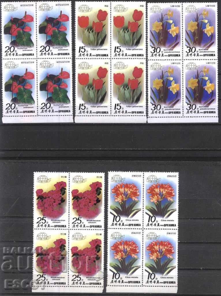 Καθαρά γραμματόσημα σε άμαξα Flora Flowers 1989 από τη Βόρεια Κορέα