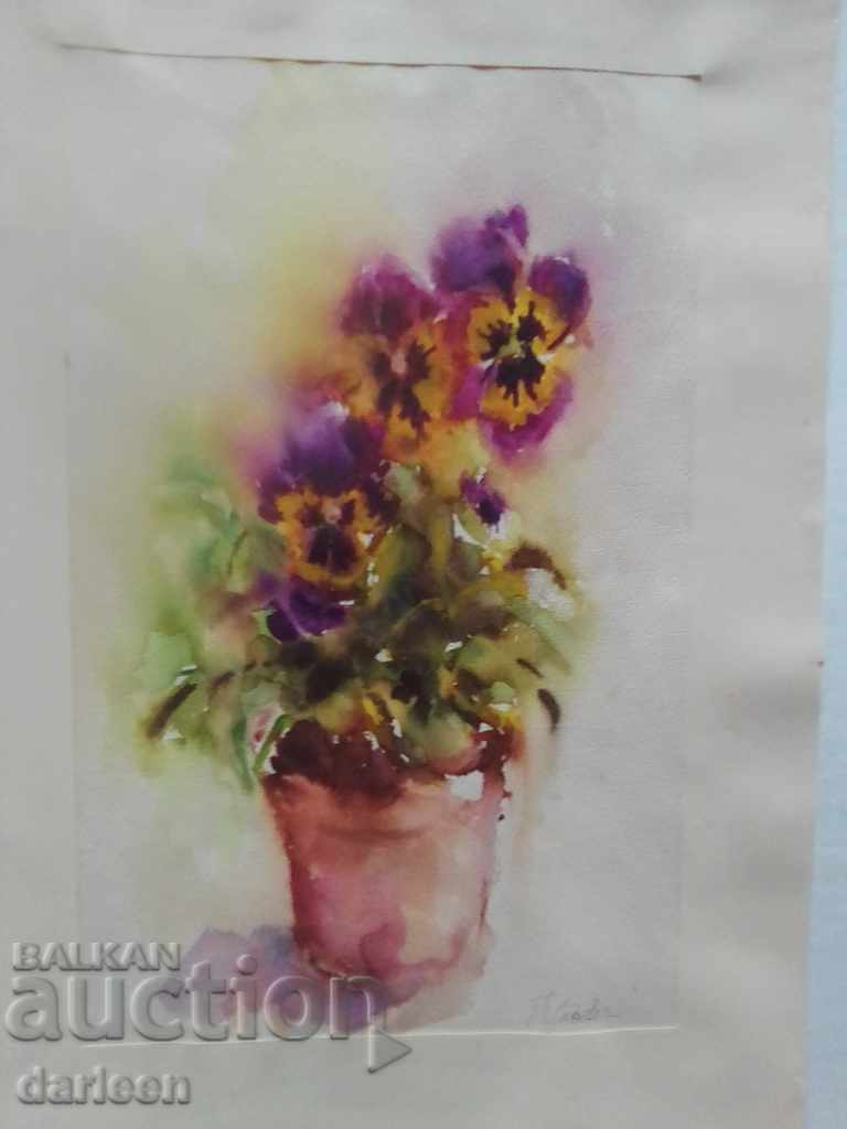 Pot with purple violets, P. Stoeva with price 30.00 BGN | € 15.34 Pot with purple violets, P. Stoeva with price 30.00 BGN | € 15.34