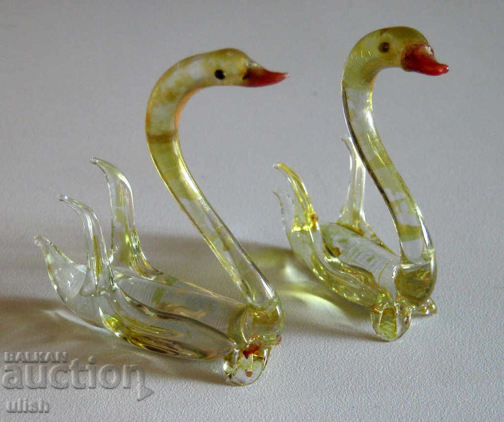 Murano Murano pair 2X swan mini swans old figurines