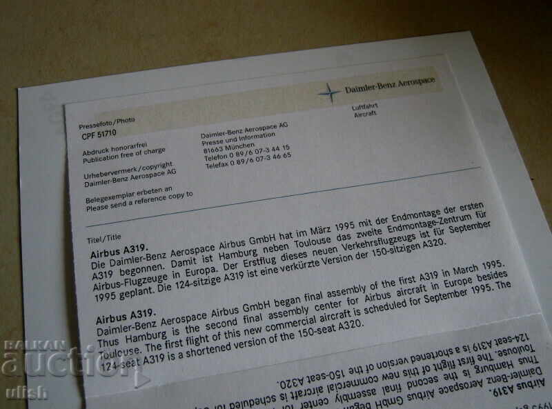 Airbus A319 Lufthansa Daimler Benz Aerospace1995 real photo with price 10.00 BGN | € 5.11 Airbus A319 Lufthansa Daimler Benz Aerospace1995 real photo with price 10.00 BGN | € 5.11