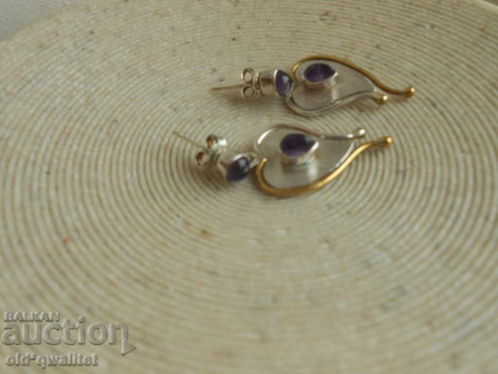 Дълги сребърни обици с позлата, Аметист, Сребро 925 с цена 297.00 лв. | € 151.85 Дълги сребърни обици с позлата, Аметист, Сребро 925 с цена 297.00 лв. | € 151.85