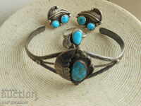 Silver BRACELET Ring and EARRINGS, Silver 925 and Turquoise