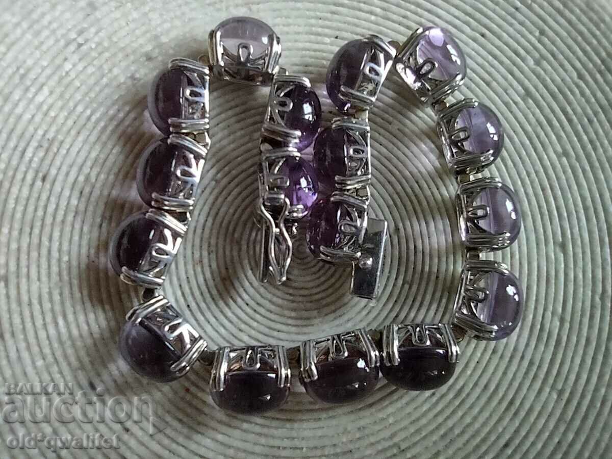 BRACELET, silver with purple stones, Silver 925